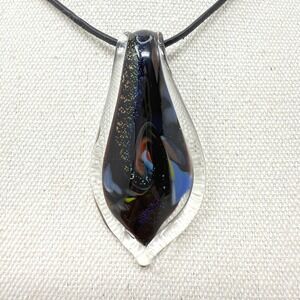 Lampwork Art Glass Necklace Artisan Crafted Teardrop Pendant Black Multi Color‎